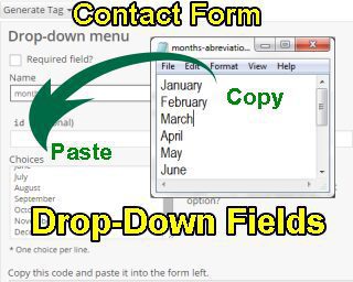 Years, Months, Countries, States and Numbers for Drop-Down Fields