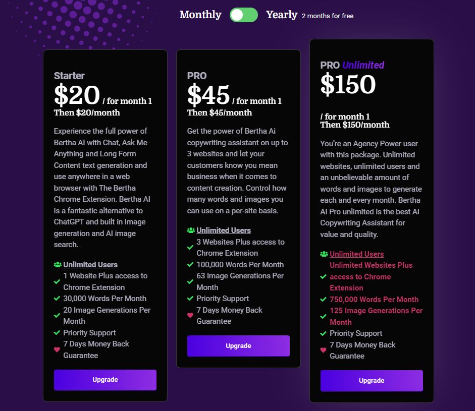 Bertha pricing 2023 Bertha pricing 2023