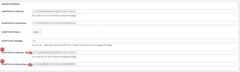 reCaptcha Settings reCaptcha V3 Settings