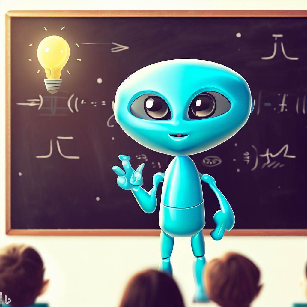 Bing AI - A cute, blue alien teaching a class about artificial intelligence Bing AI - A cute, blue alien teaching a class about artificial intelligence